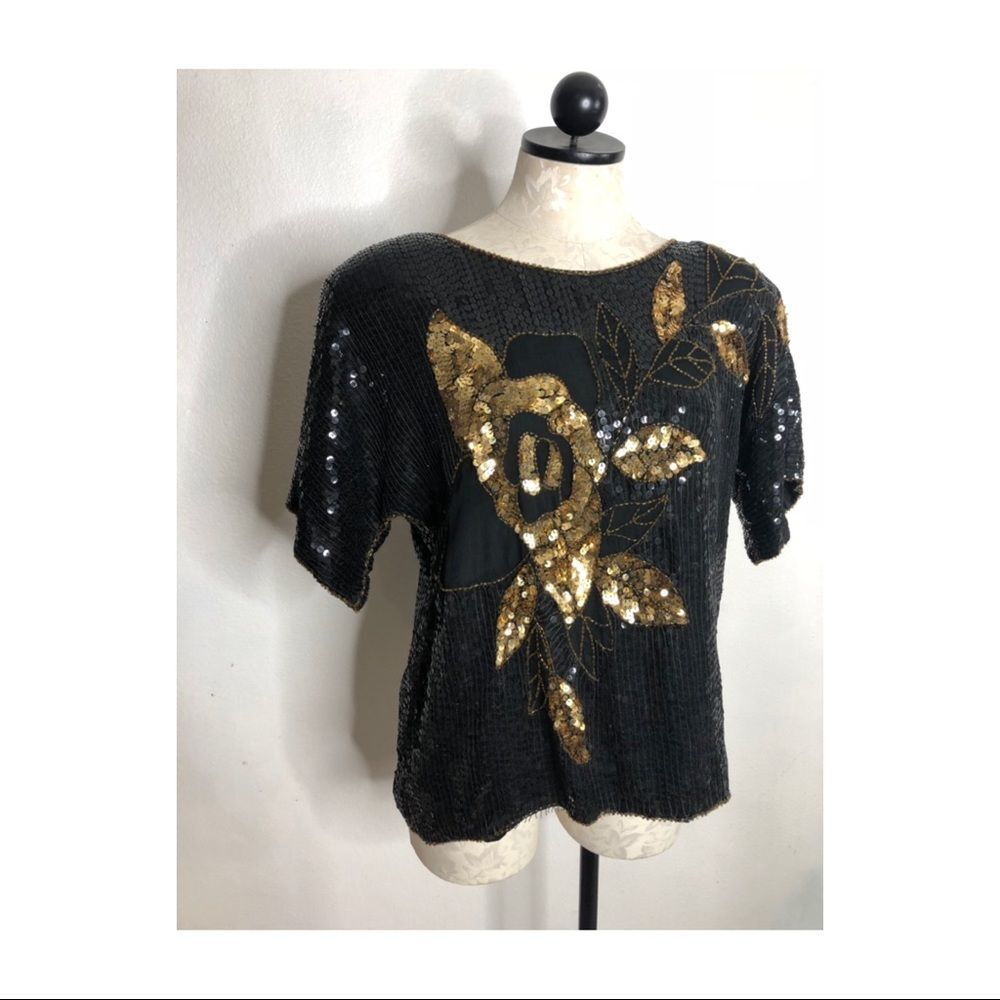 Vintage sequin beaded 80’s blouse retro 1980s